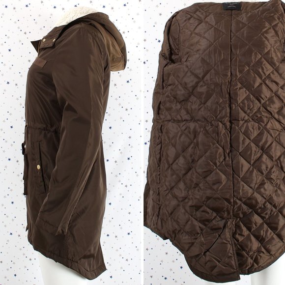Fur Lined Hood Long Padded Zip Up Jacket Olive - Picture 4 of 9